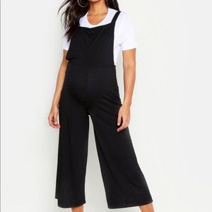 Maternity Black Ribbed Overalls
